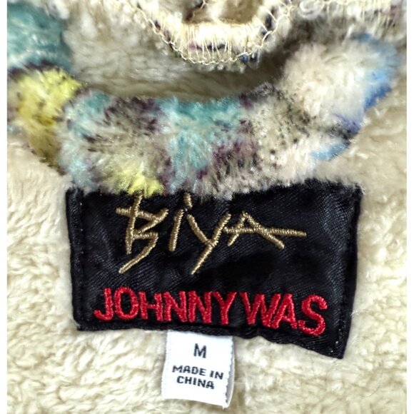 Johnny Was BIYA Sherpa Lined Floral Hoodie Jacket Boho Artwear Velvet M Jewelton - Picture 11 of 16